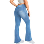 Pocket Design Loose Flared Pants Slim Fit Light Blue Trousers