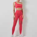 Gathered single shoulder sports bra bra mesh high waist hip yoga pants