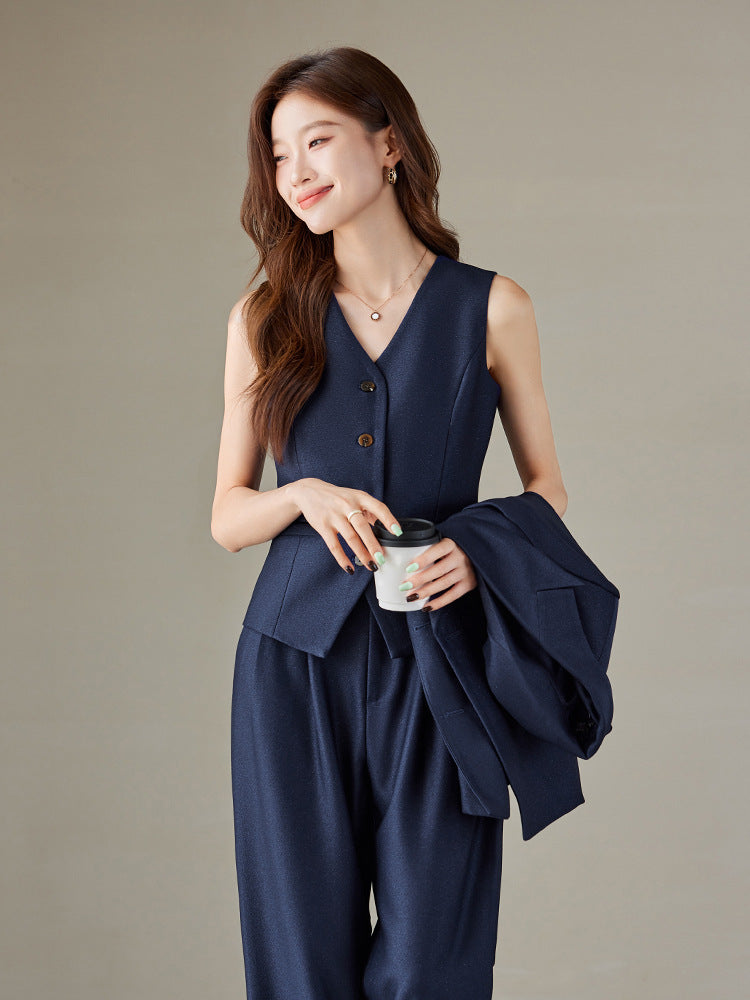 Fashion British Style High Waist Wide Leg Pants Two-piece Set