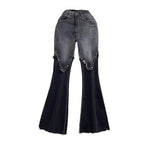 Color Matching Fashionable Elegant Bell-bottom Pants Jeans High Waist Slim Fit Slimming
