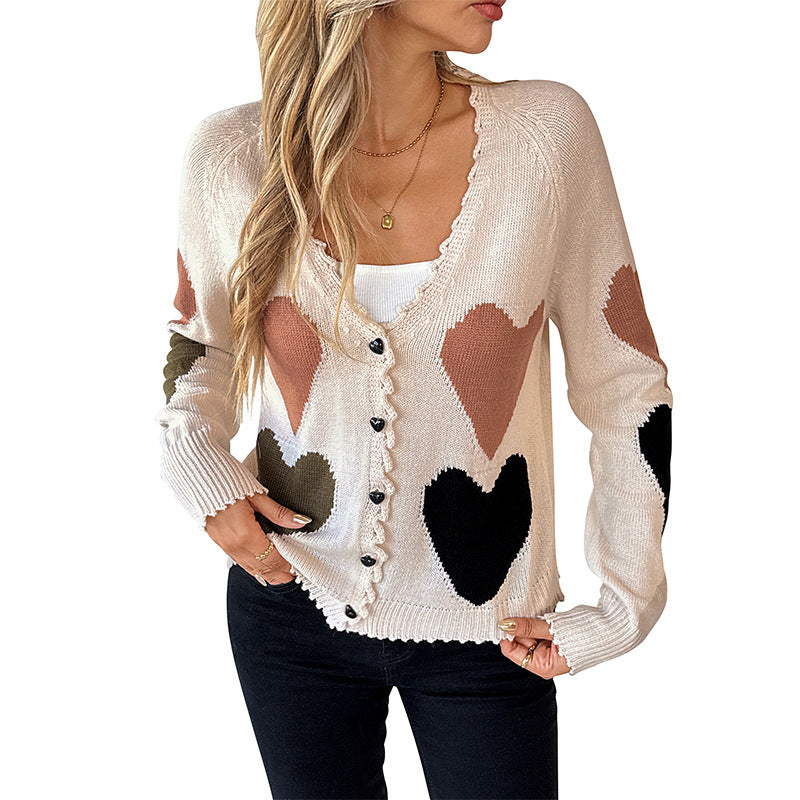 Women's Love V-neck Knitted Sweater Coat