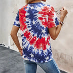 Women's Top V-neck Buttons Tie-dye Printing