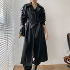 Retro Women's Mid-length Waist Slimming Pu Coat